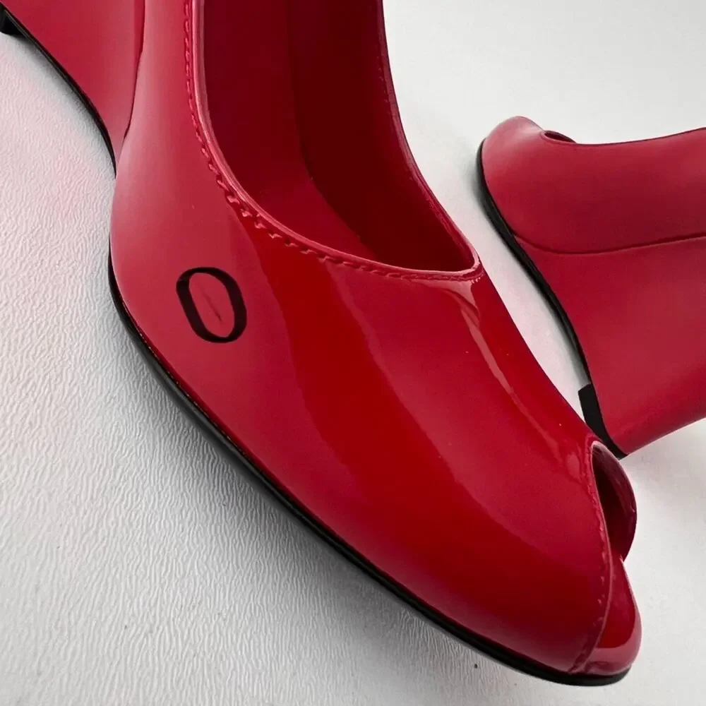 GUCCI | Red Patent Leather GG Logo Peep Toe Wedge Pumps Heels US 6